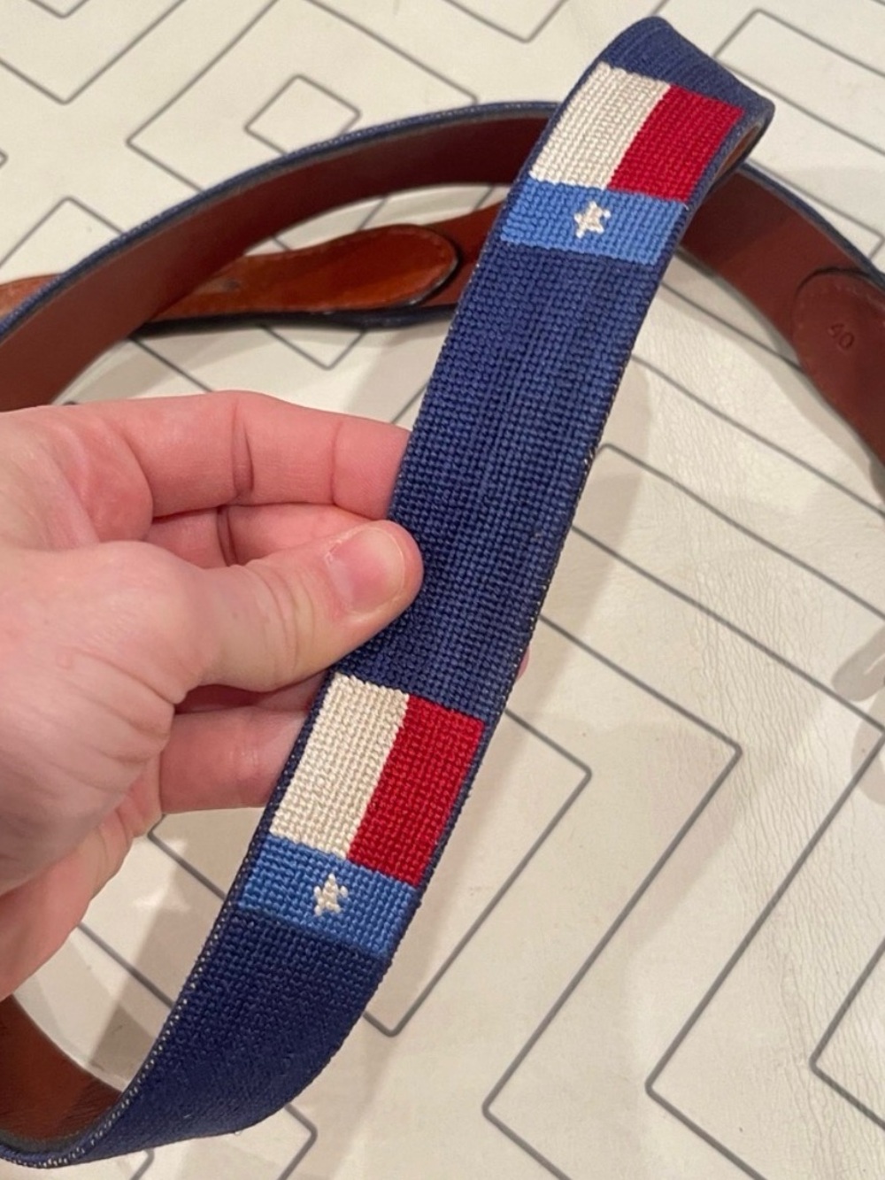 Smathers & Branson Texas Flag Needlepoint Belt Sz. 30